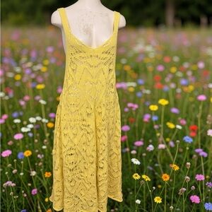 Free People Yellow Crochet Knit Sleeveless Summer Dress